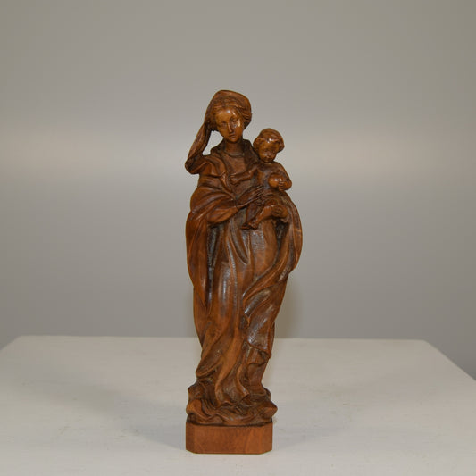 Small Antique Northern European Madonna & Christ Child in Lime Wood