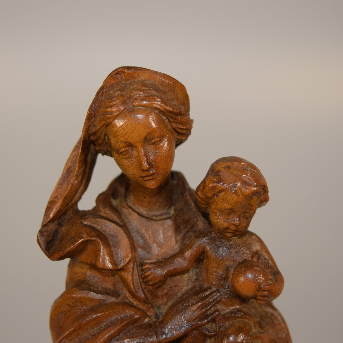 Small Antique Northern European Madonna & Christ Child in Lime Wood