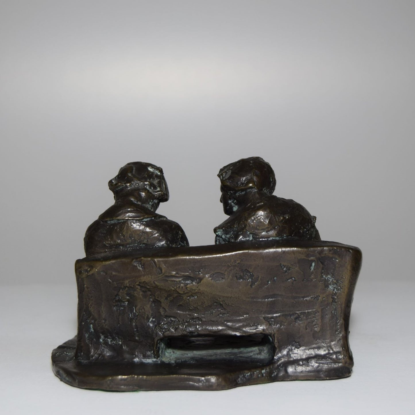 Small Ltd Ed 2/12 Bronze of two Elderly Ladies on a Bench signed EVE dated 1976