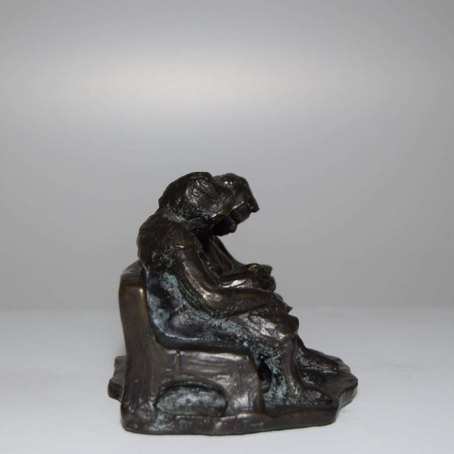 Small Ltd Ed 2/12 Bronze of two Elderly Ladies on a Bench signed EVE dated 1976