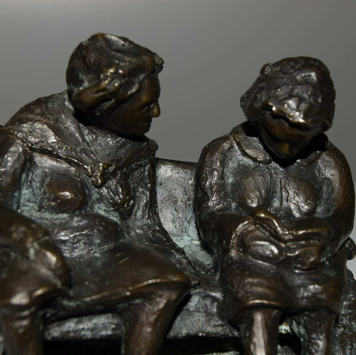 Small Ltd Ed 2/12 Bronze of two Elderly Ladies on a Bench signed EVE dated 1976