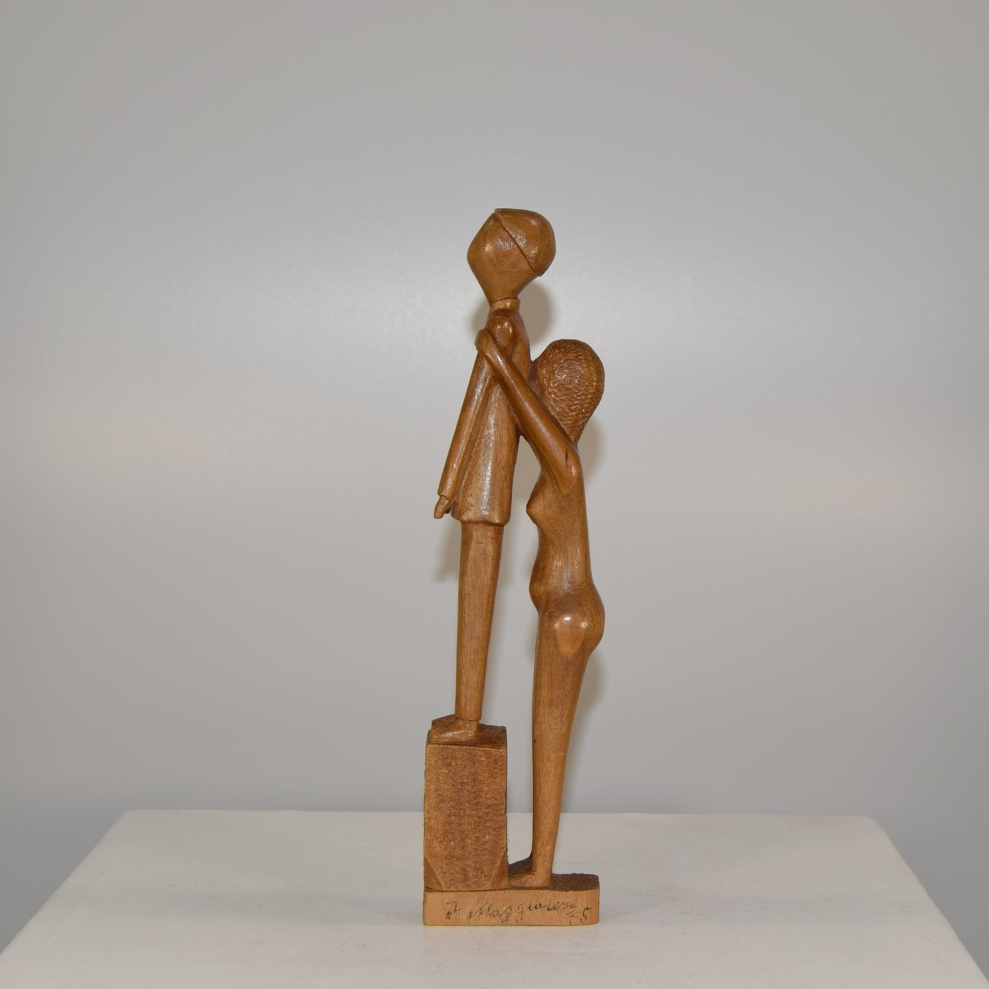 Maggione Modernist Man & Woman Form in Lime Wood dated 1975