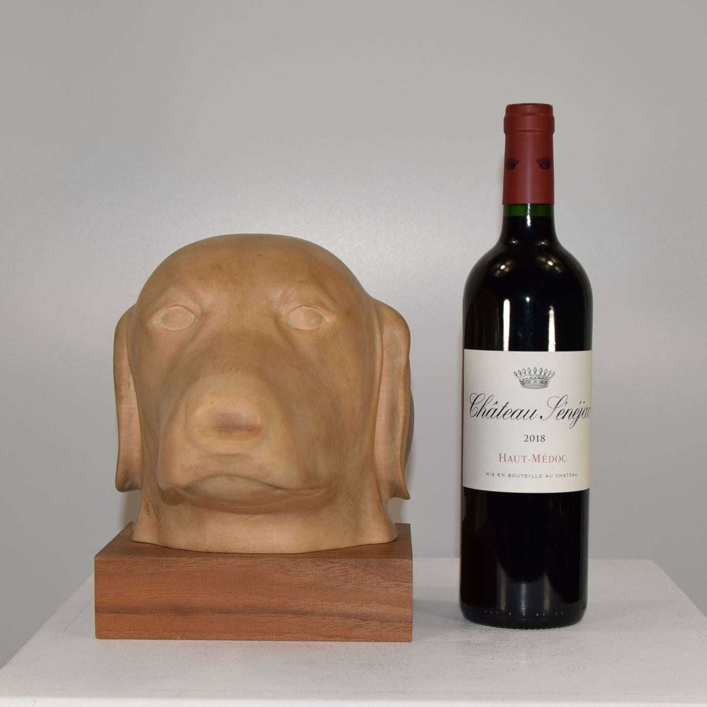 Life-Size Bust of Labrador in Lime Wood signed 'DC'