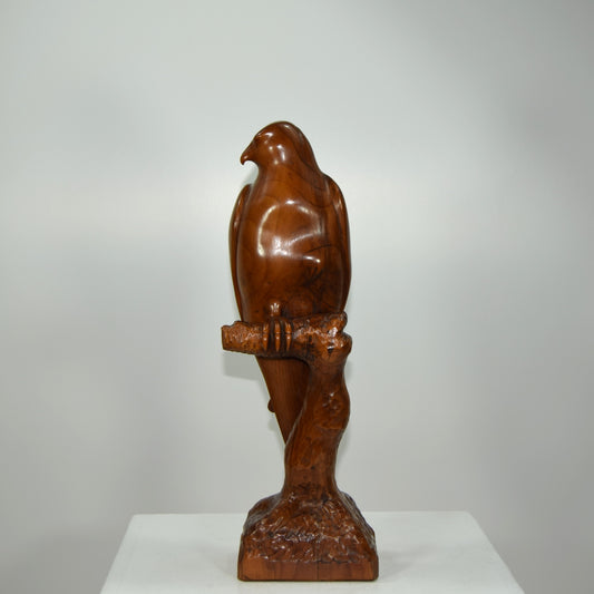 Brian Heard Study of a Perched Falcon in Cherry Wood circa 1980s