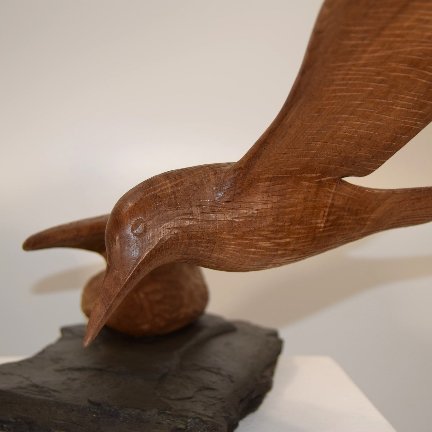 Peter Boex Tern in Flight Sculpted in Sycamore on Natural Slate Base dated 1975