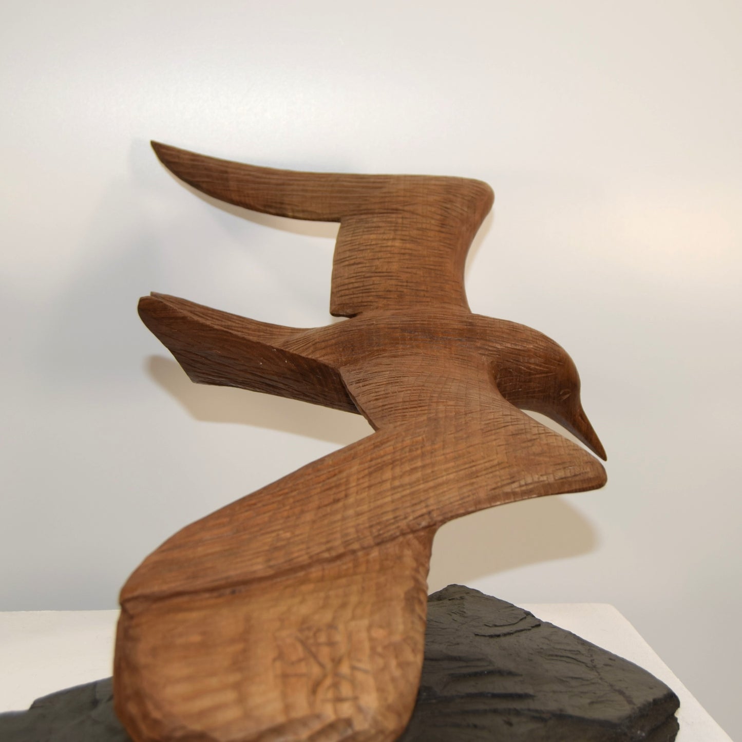 Peter Boex Tern in Flight Sculpted in Sycamore on Natural Slate Base dated 1975