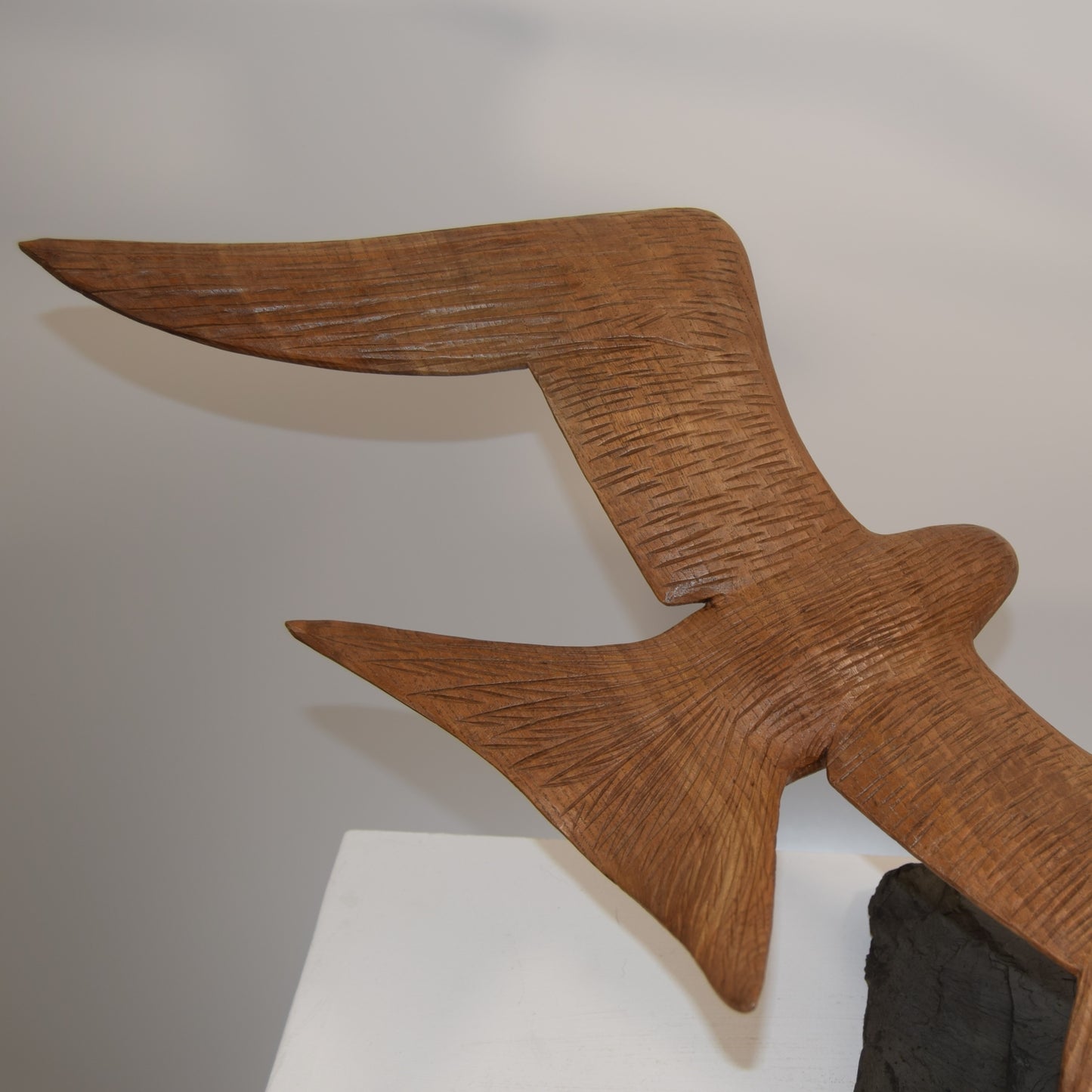 Peter Boex Tern in Flight Sculpted in Sycamore on Natural Slate Base dated 1975