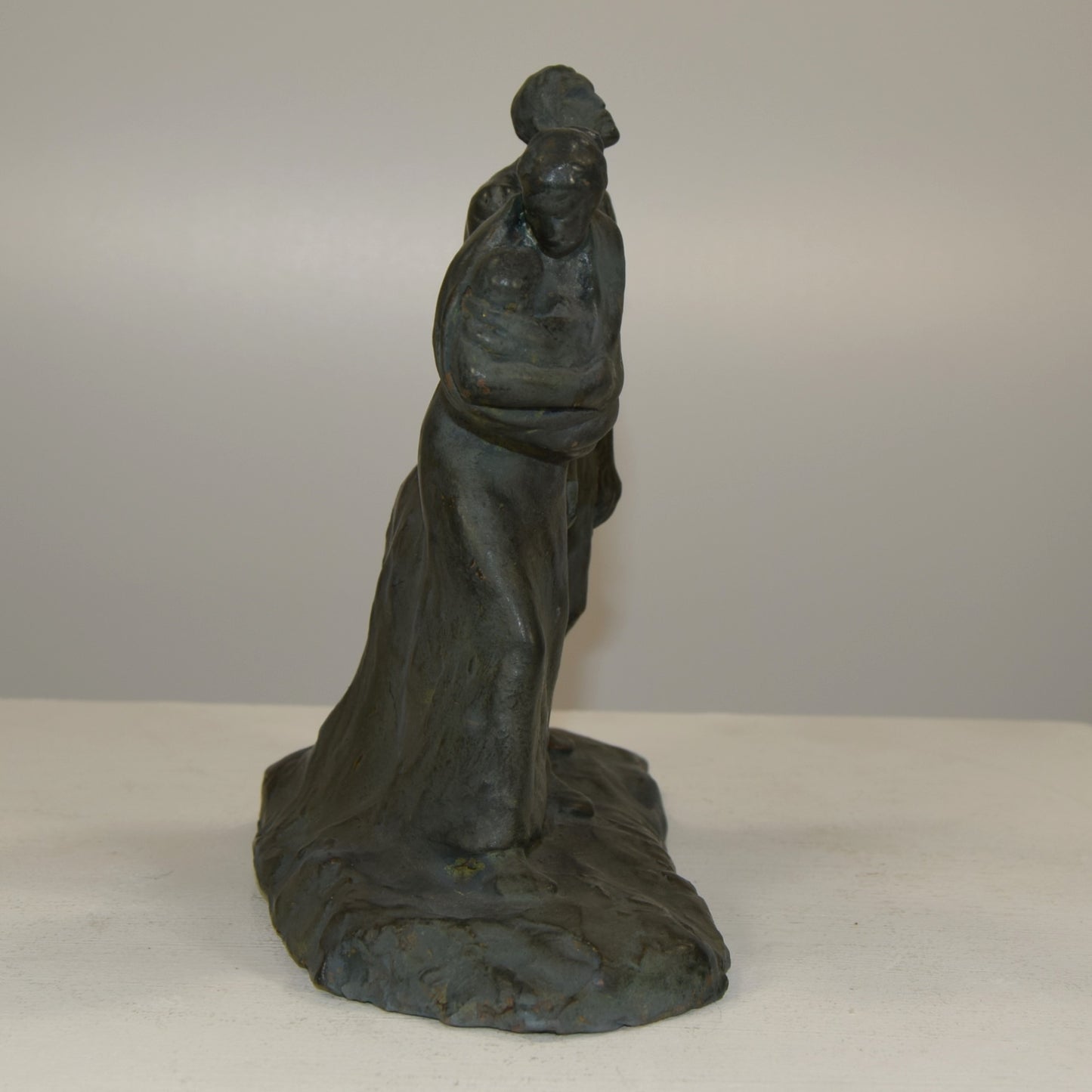 Glazed Terracotta group of Woman with baby Leading a Blind Man signed circa 1910 - 20s