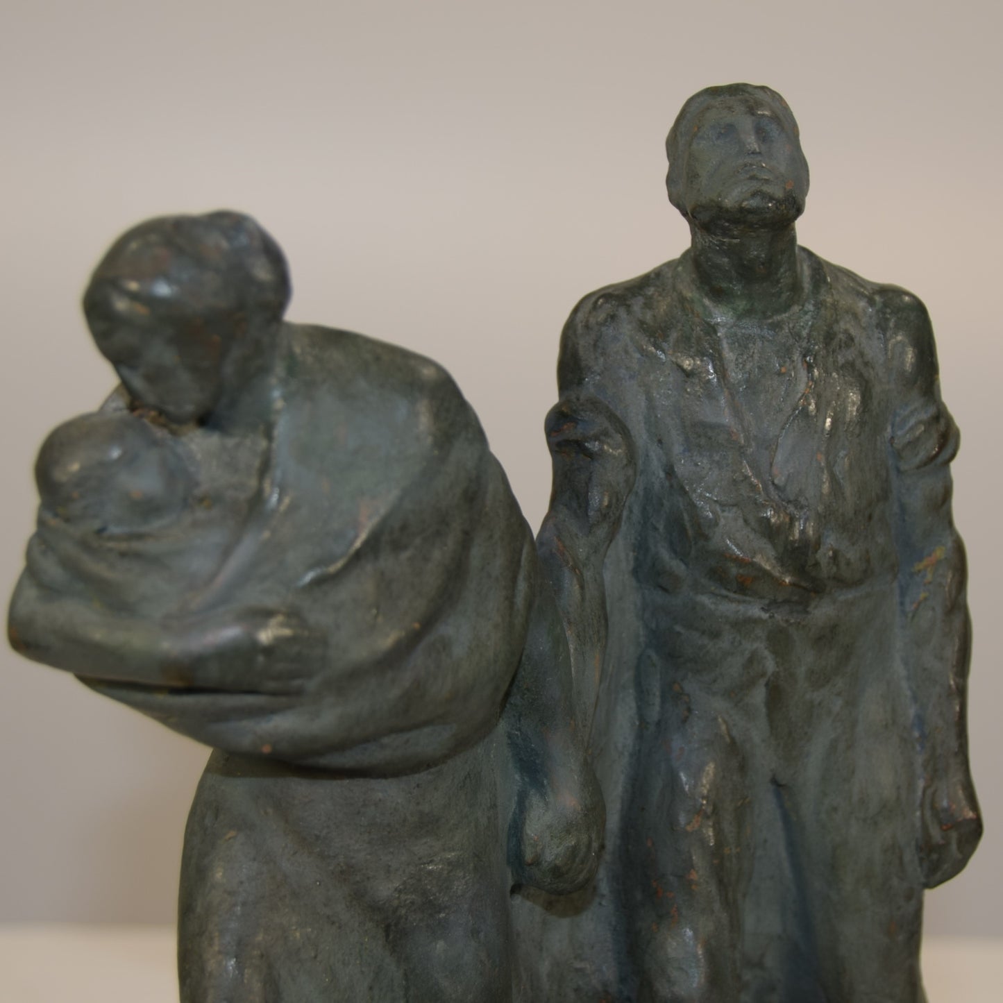 Glazed Terracotta group of Woman with baby Leading a Blind Man signed circa 1910 - 20s