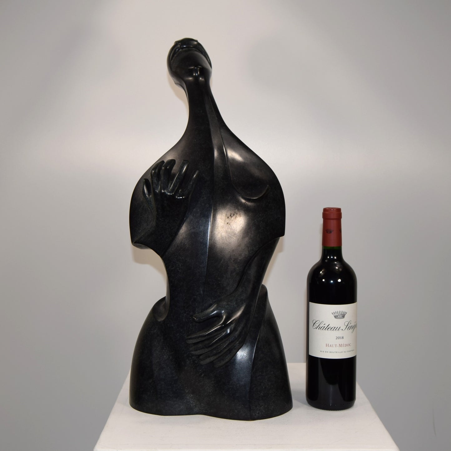 Bronze Abstract Female Double Base Ltd Ed 1 of 4 by Claude Viret titled 'Contrebasse?' dated 1996